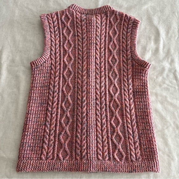 Cable Knit Sweater Vest Pink Handmade Crochet Vest - Picture 3 of 7